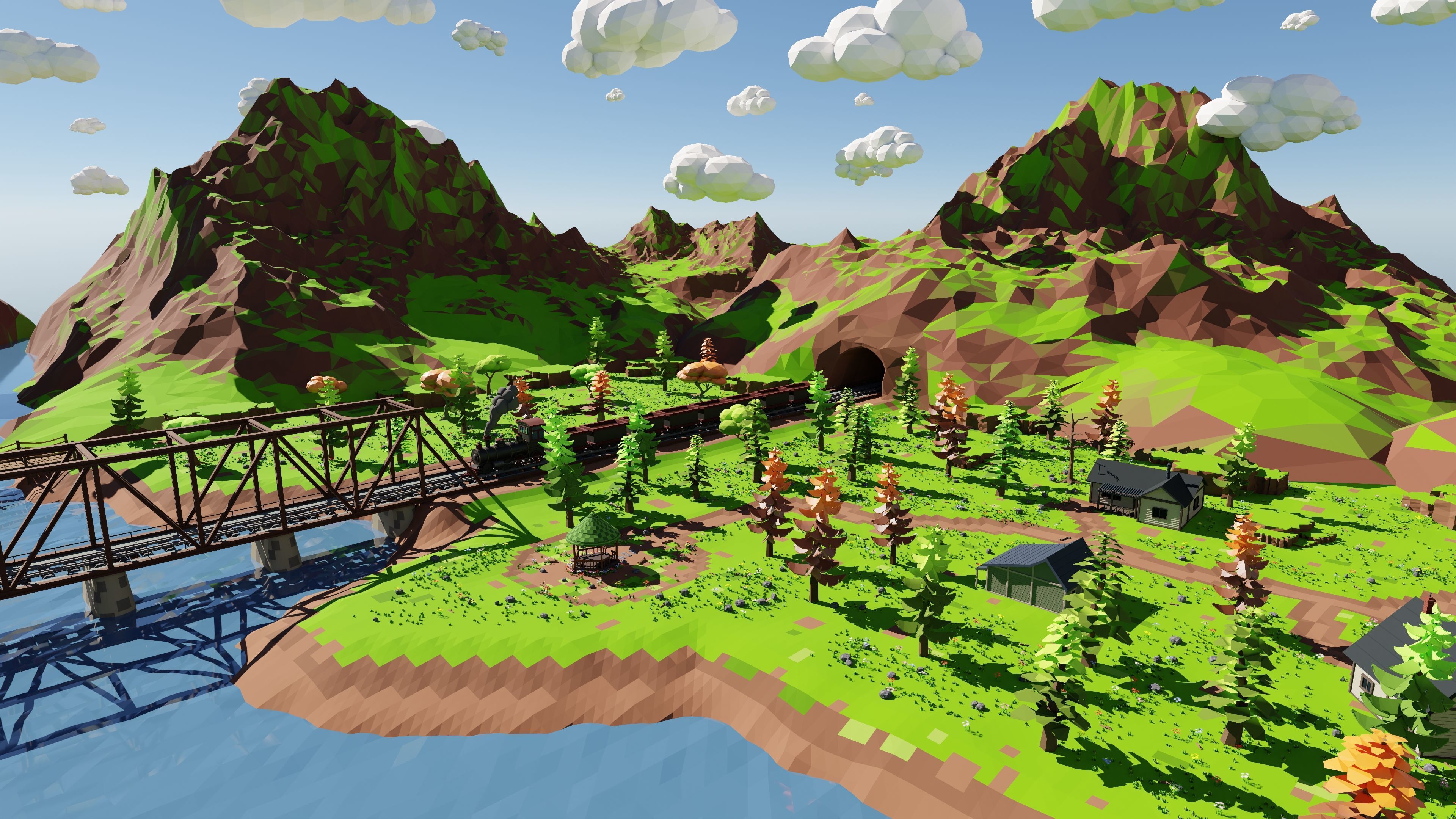 Mountain Village With Train 3D model_13