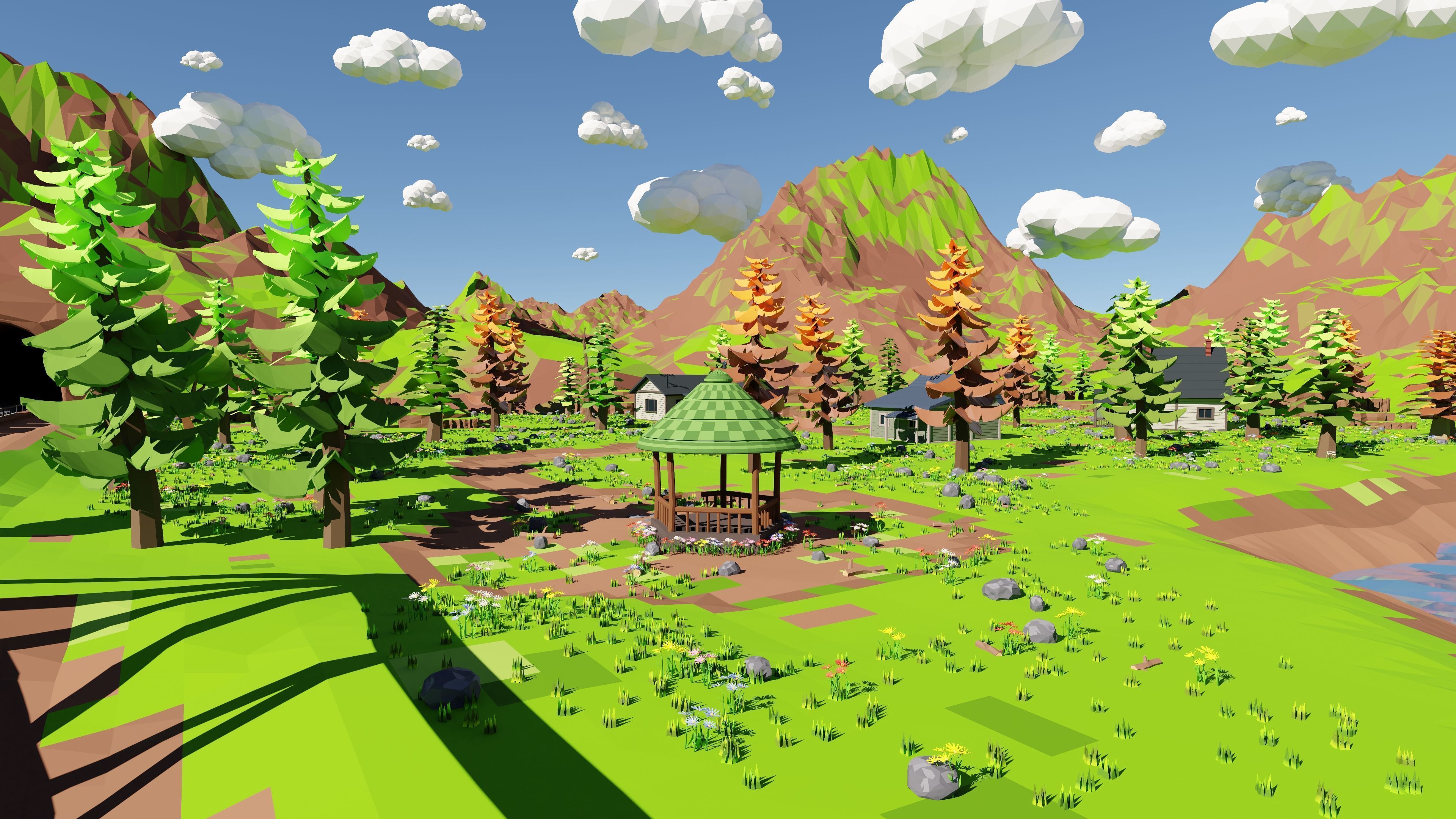 Mountain Village With Train 3D model_20