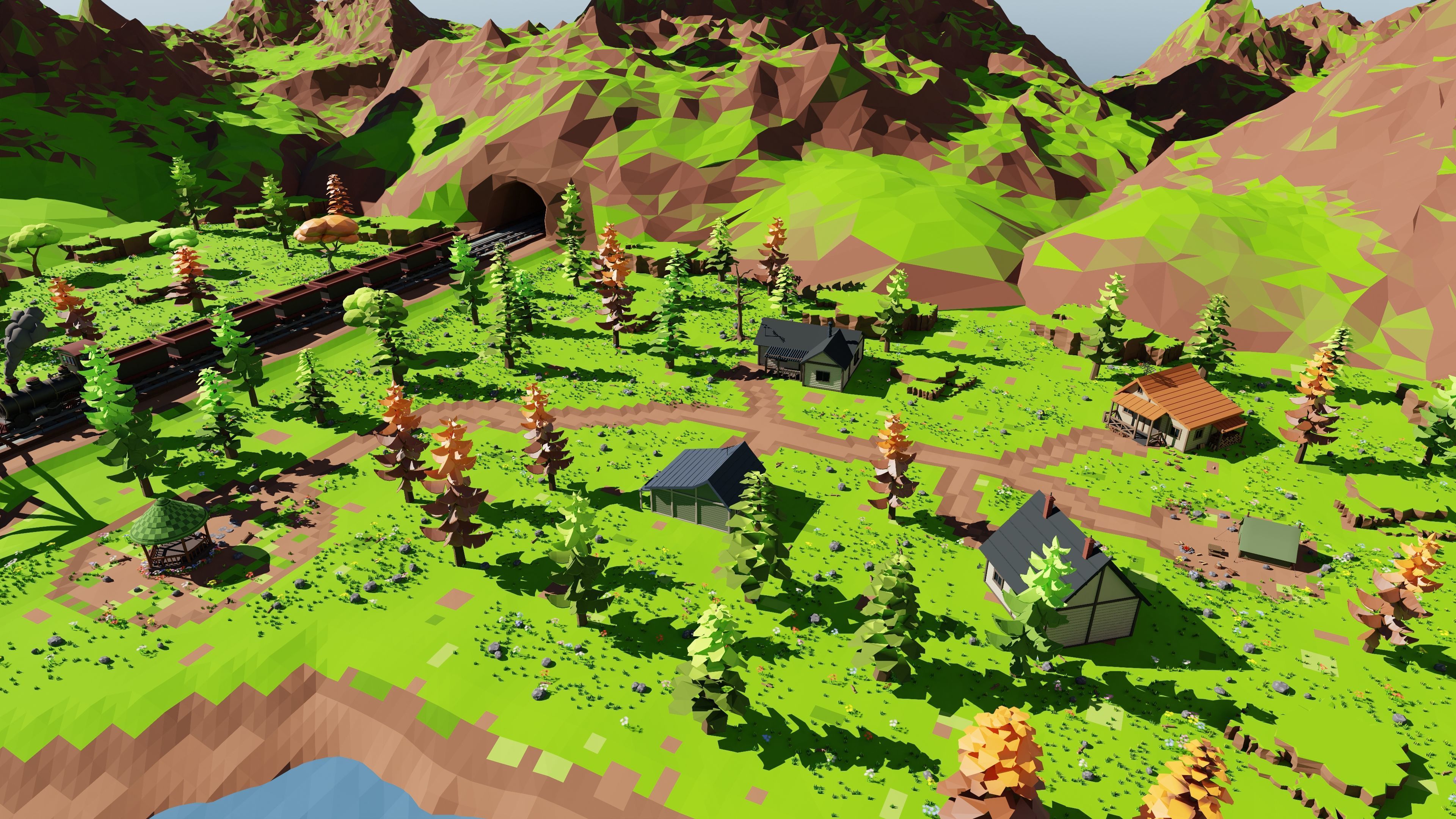Mountain Village With Train 3D model_56