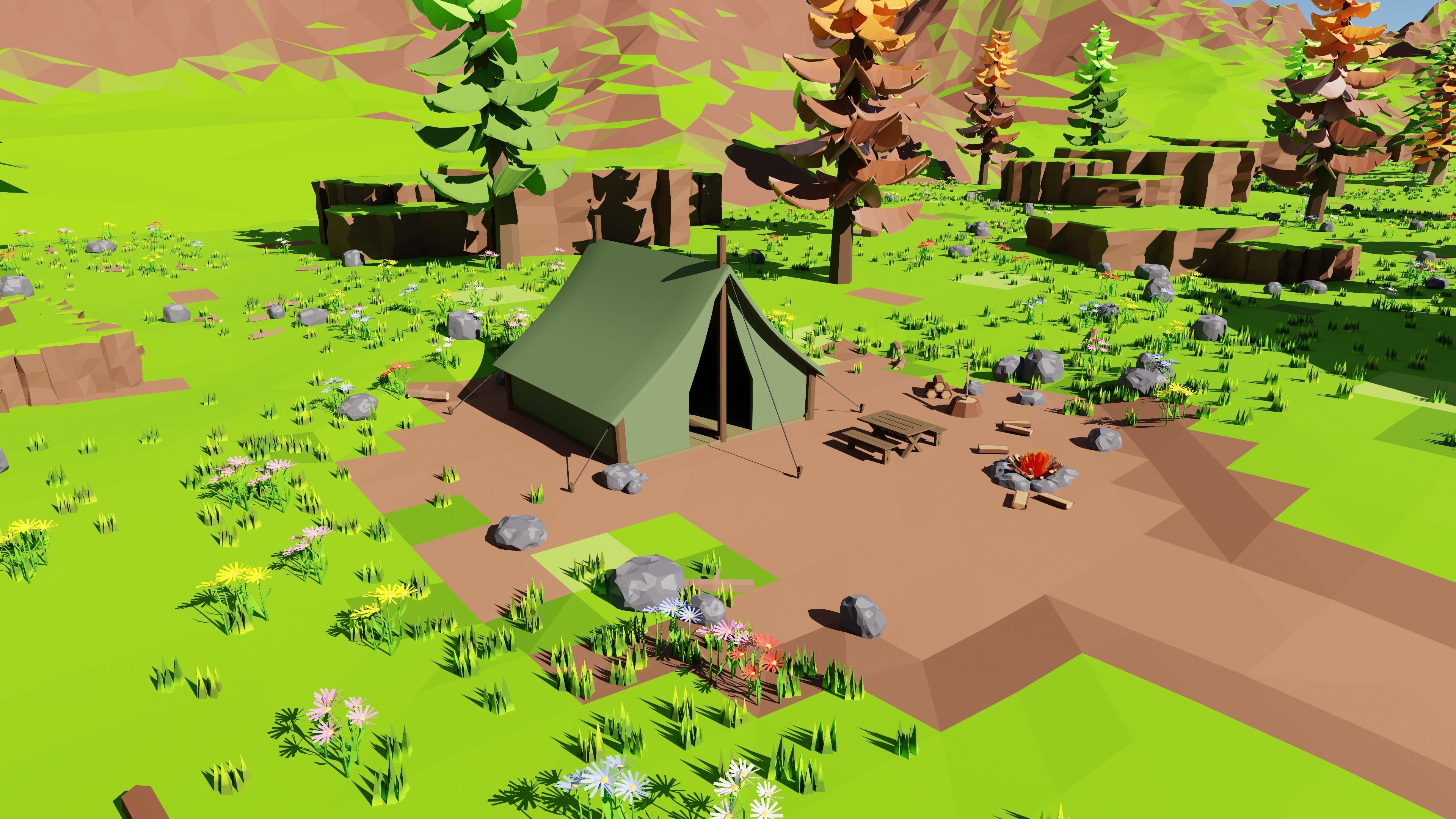 Mountain Village With Train 3D model_10