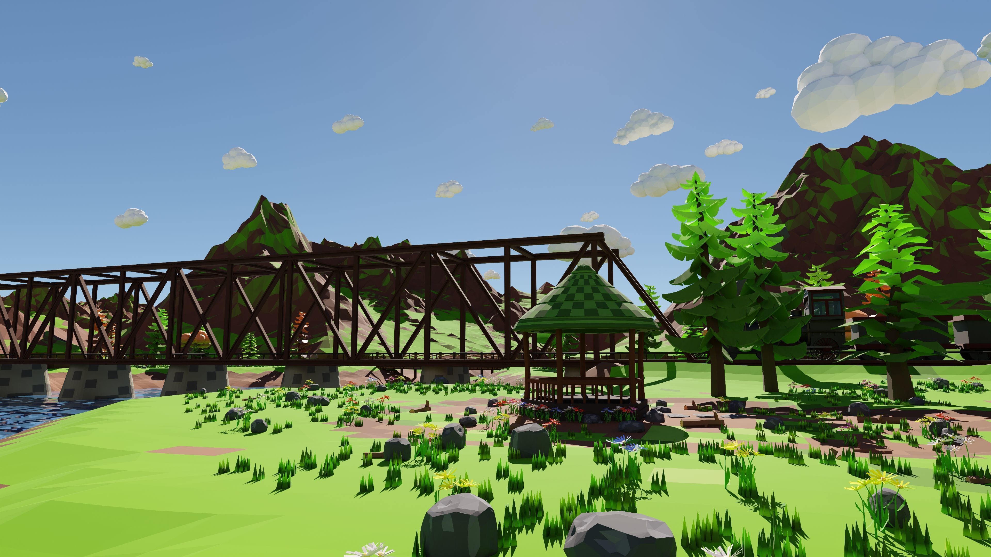 Mountain Village With Train 3D model_28