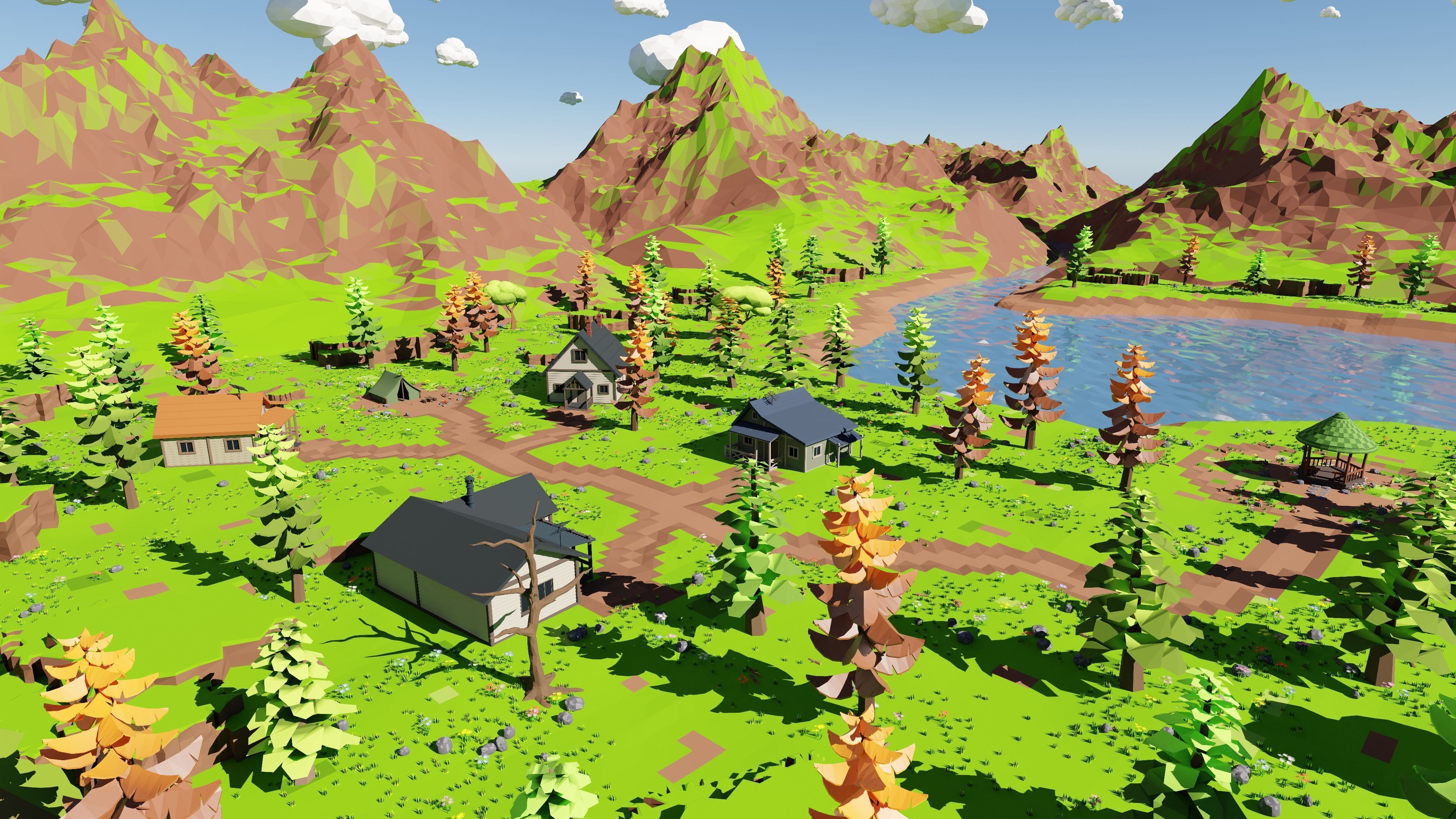 Mountain Village With Train 3D model_4