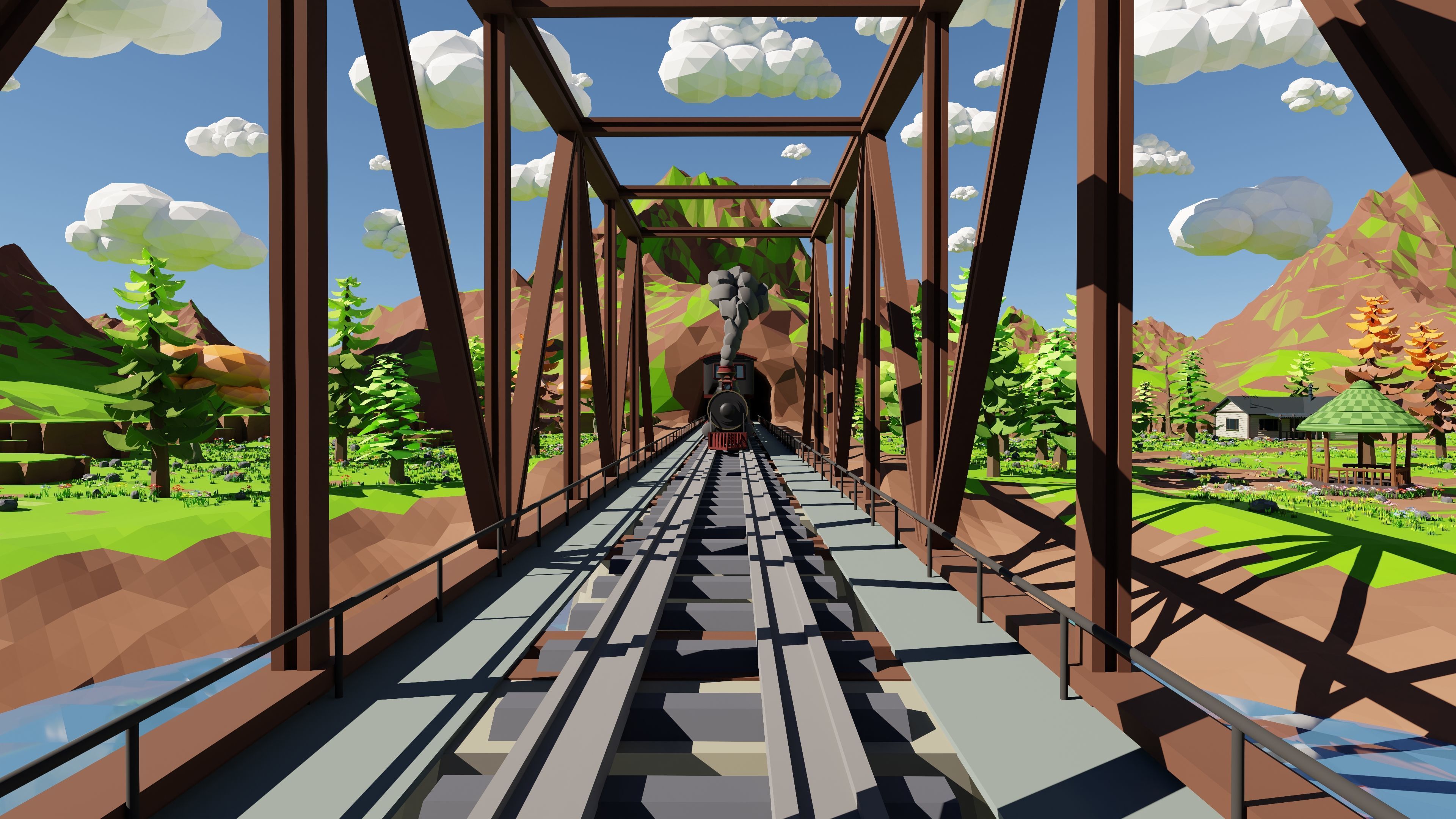 Mountain Village With Train 3D model_12