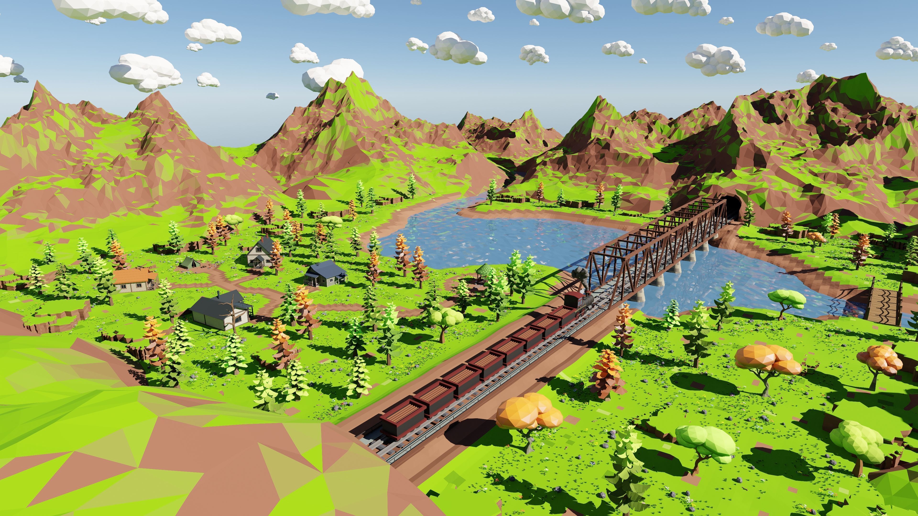 Mountain Village With Train 3D model_54