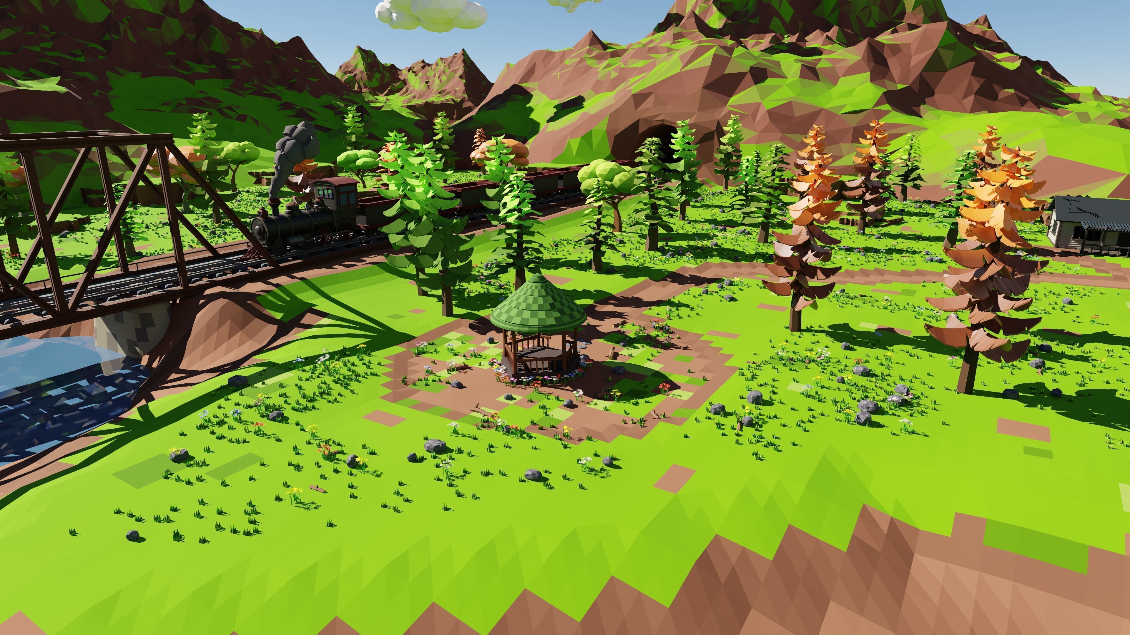 Mountain Village With Train 3D model_59