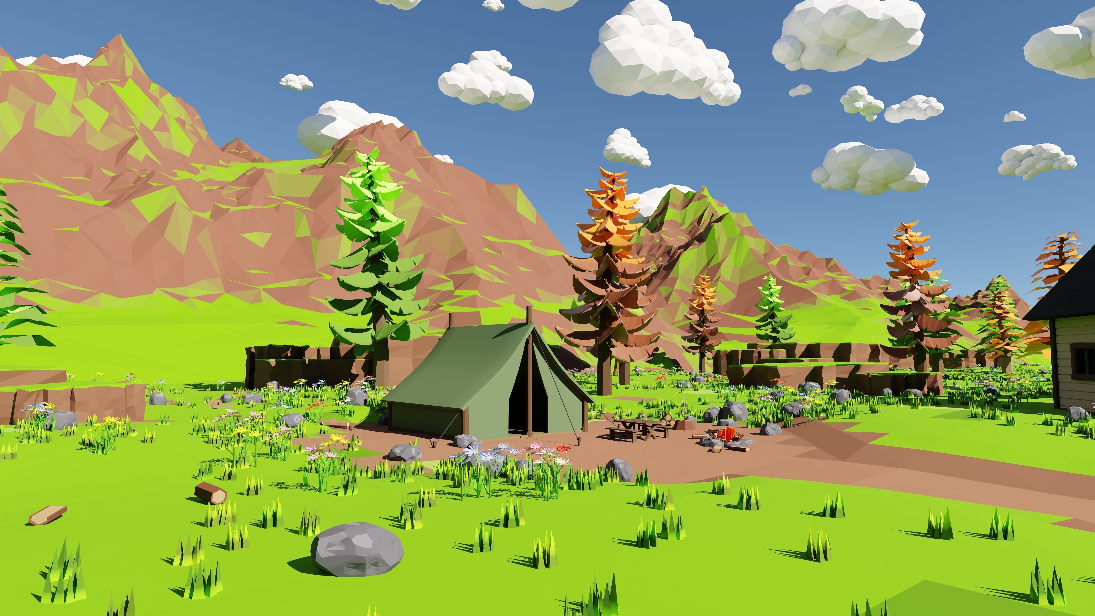 Mountain Village With Train 3D model_60