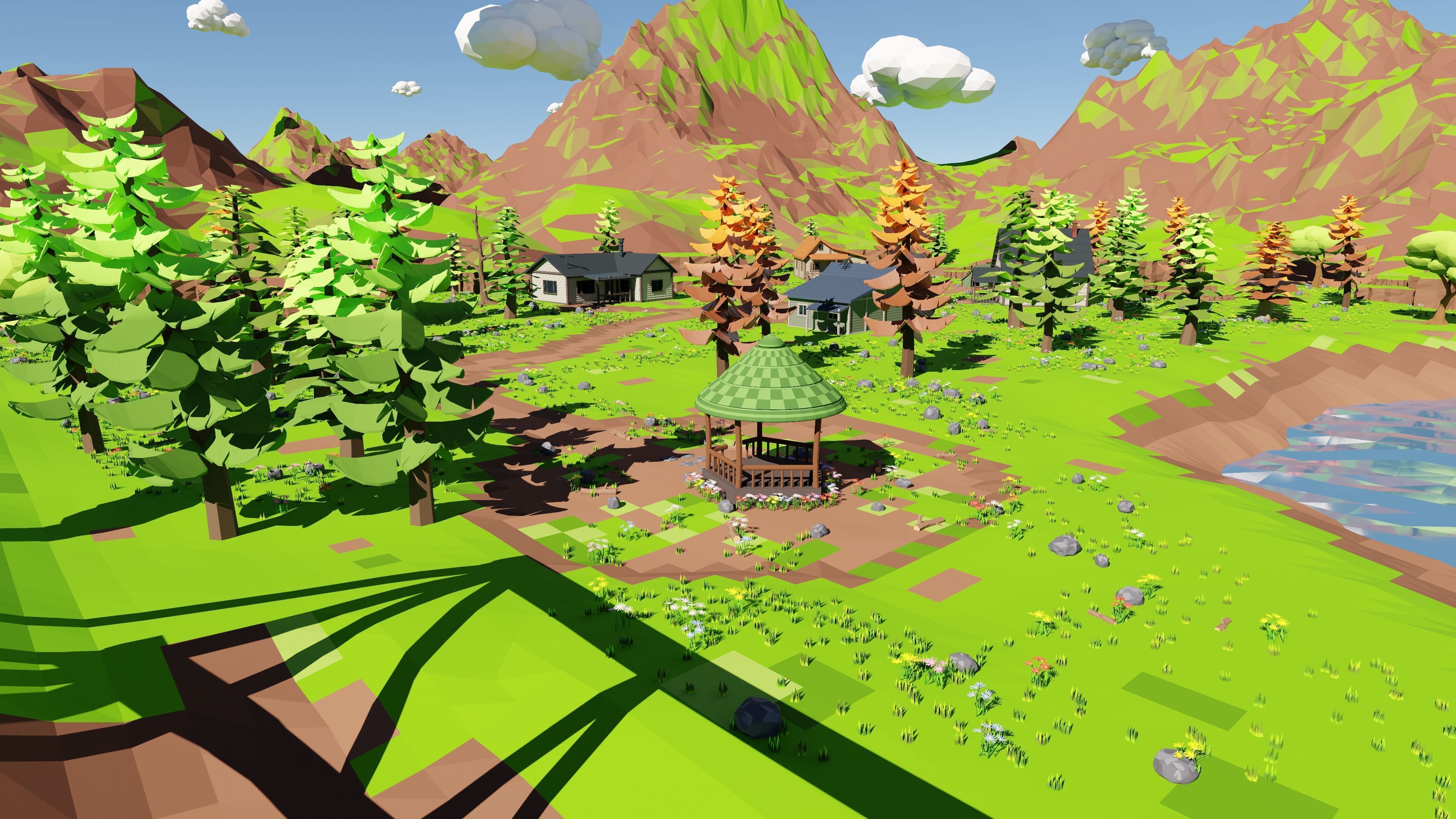 Mountain Village With Train 3D model_51