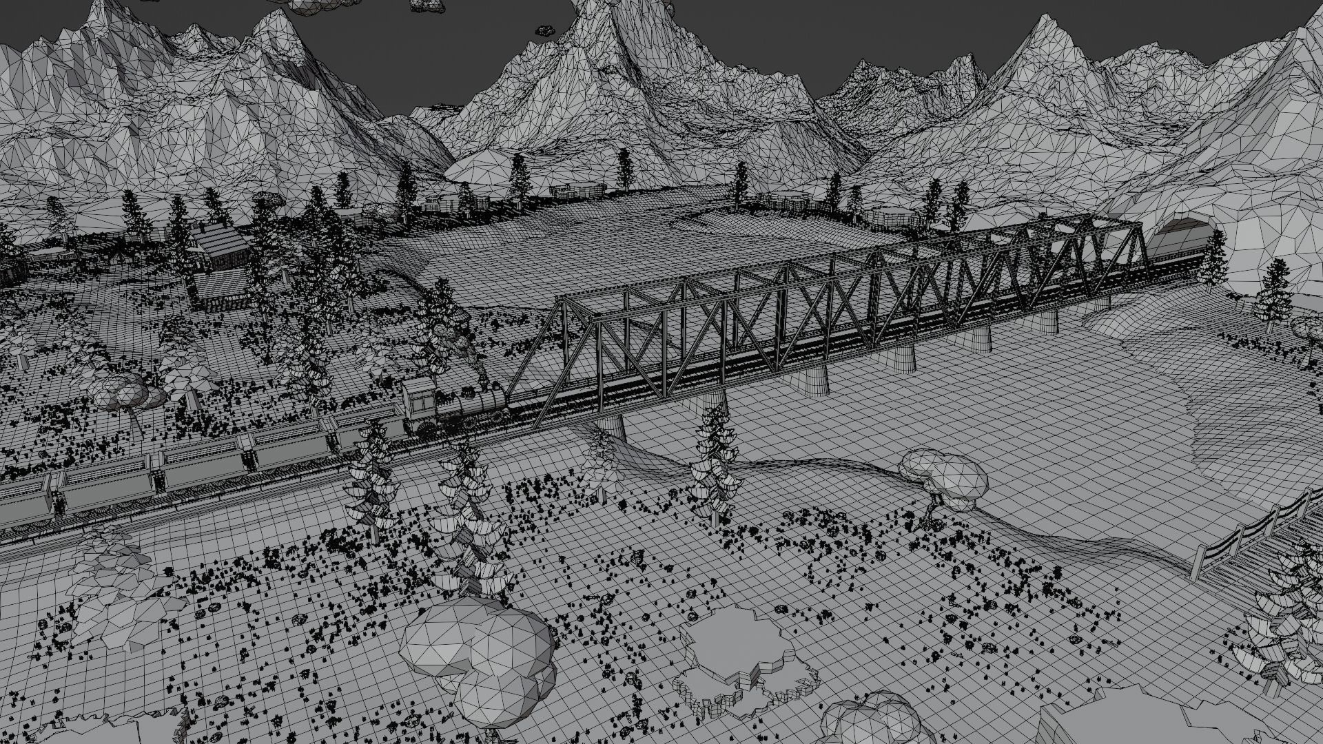 Mountain Village With Train 3D model_68