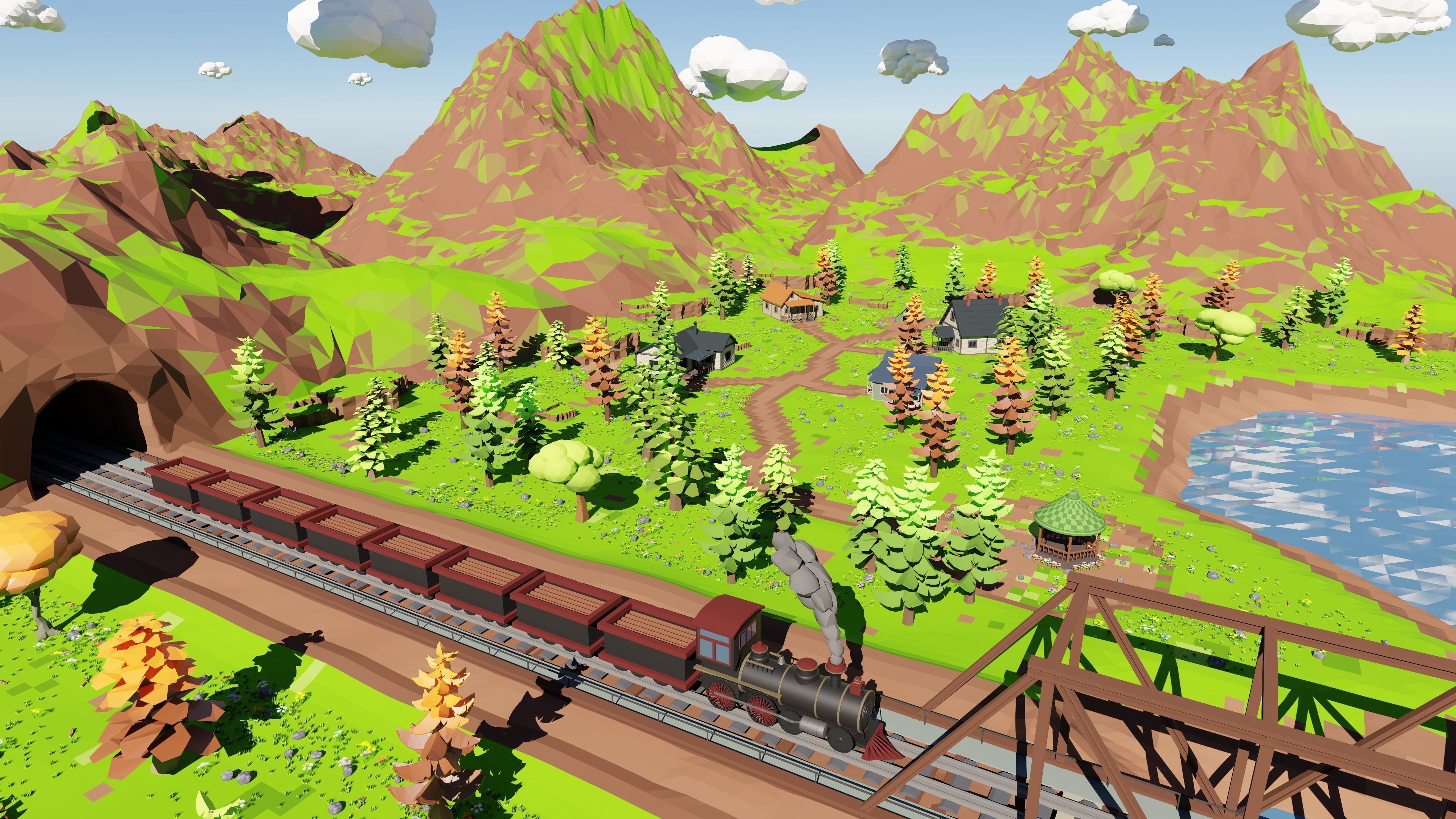 Mountain Village With Train 3D model_61
