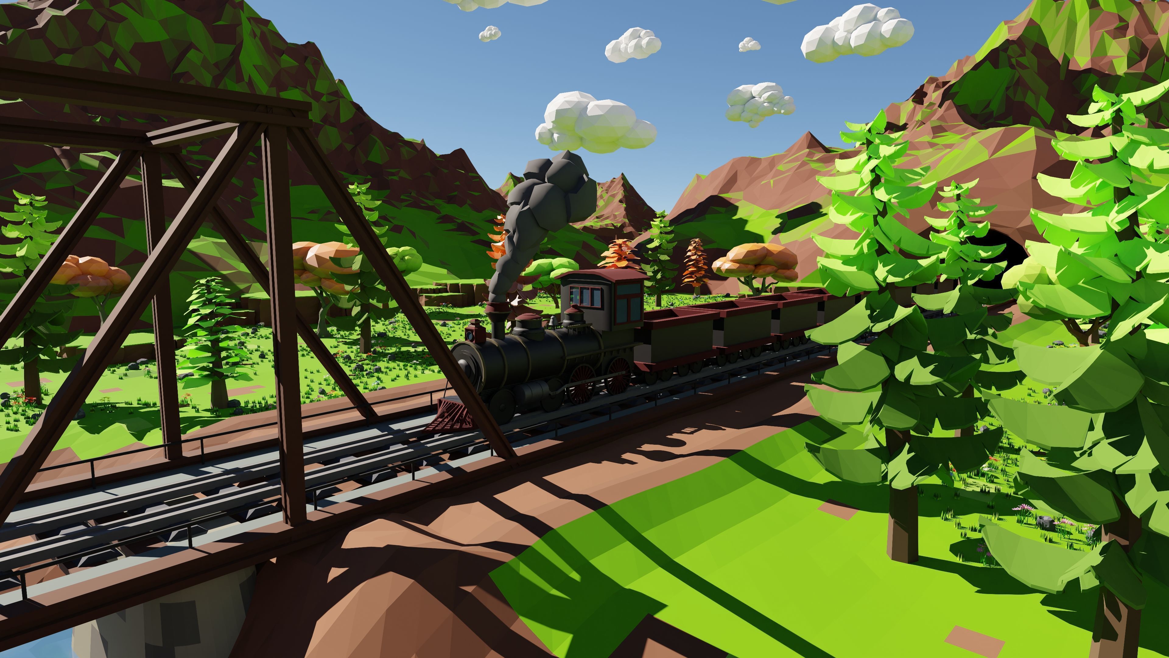 Mountain Village With Train 3D model_11
