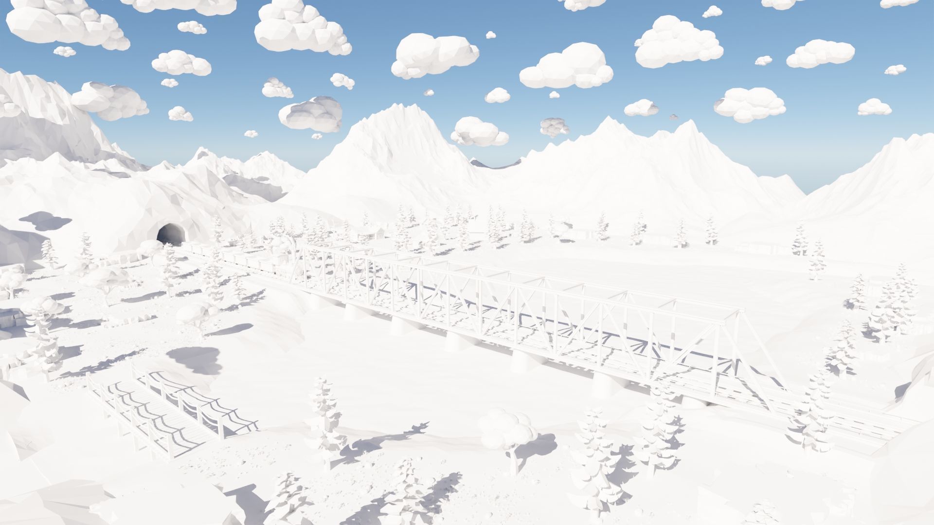Mountain Village With Train 3D model_18
