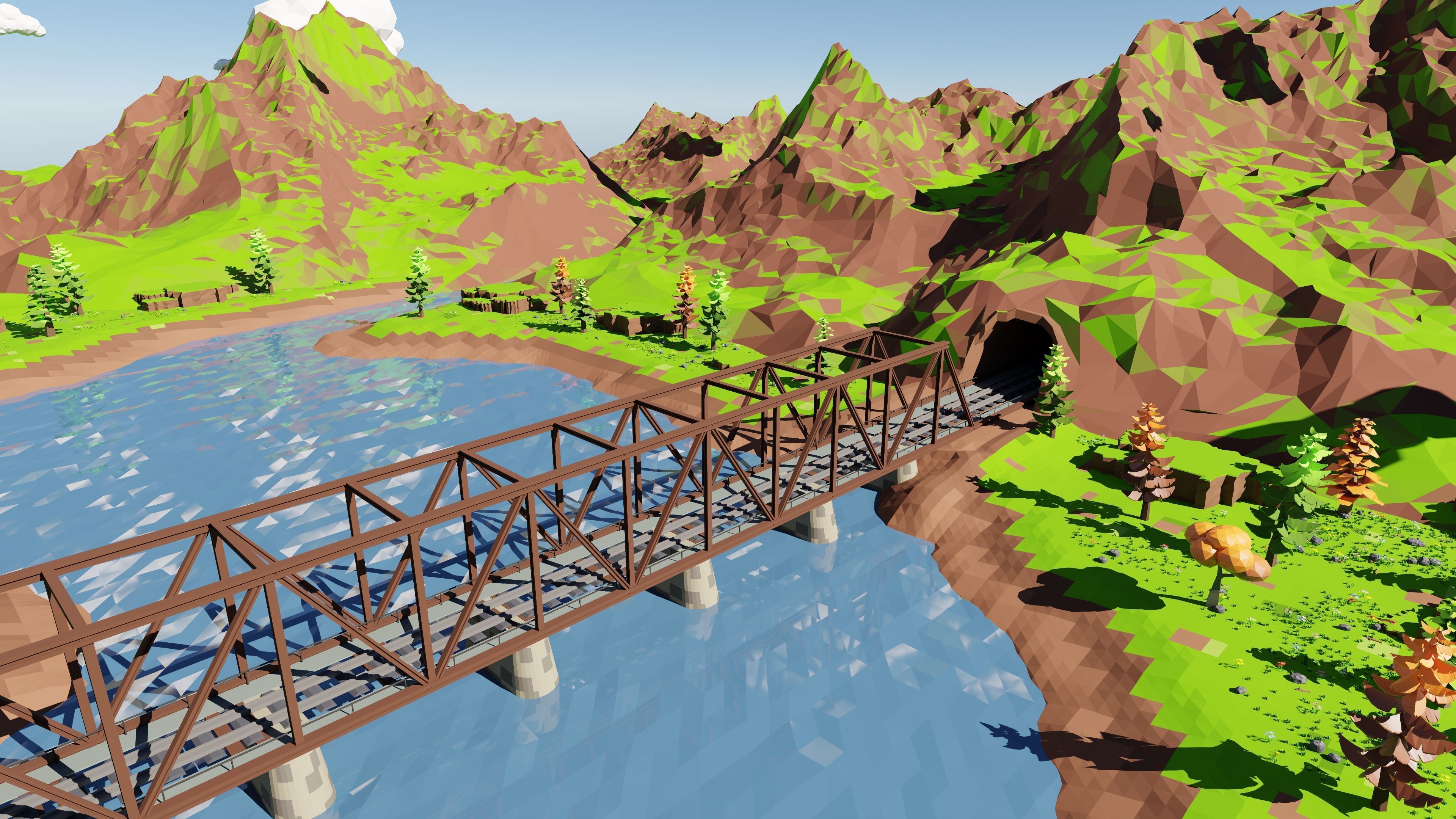 Mountain Village With Train 3D model_43