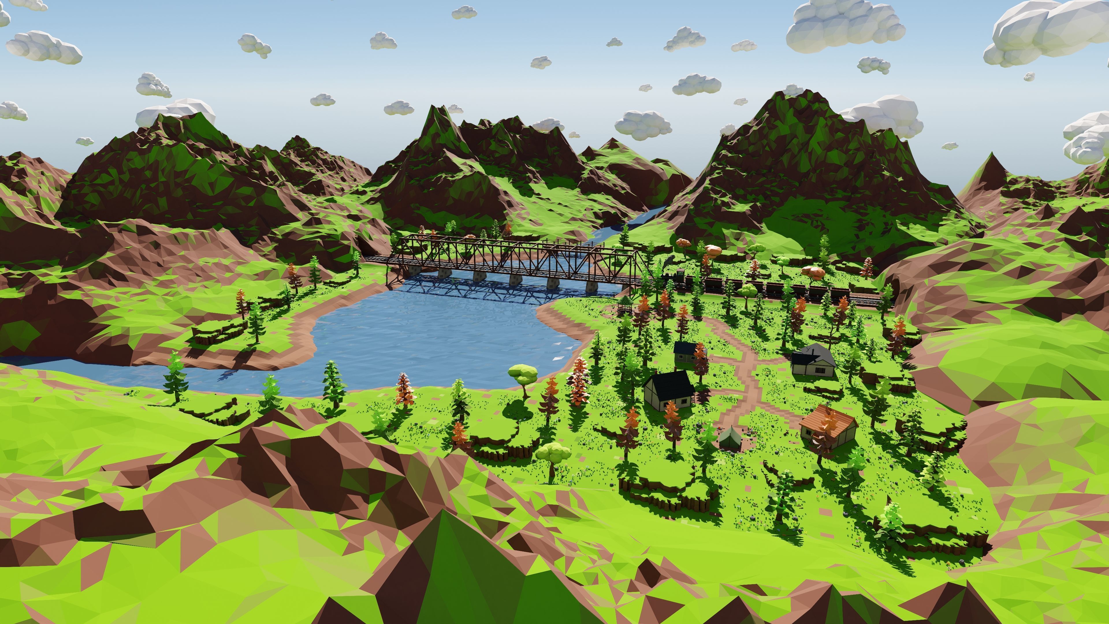 Mountain Village With Train 3D model_29