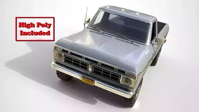 Classic pickup 1976 New Grey Low-poly 3D model