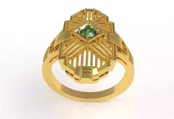 Single Diamond Art Deco Ring