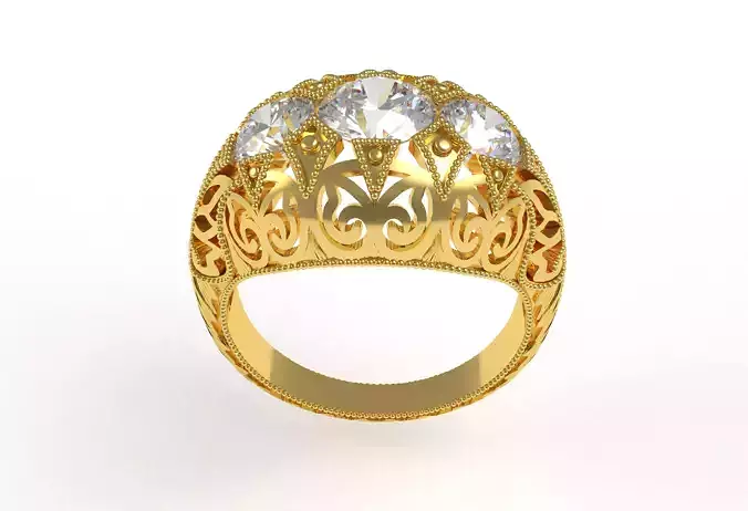 Three Stone Art Deco Ring