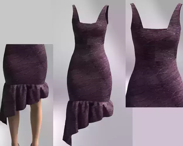  Purple Asymmetrical Mermaid Dress with Ruffled Hem