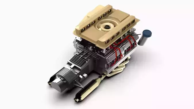 Porsche 917 Flat 12 Racing Engine Low-poly 3D model