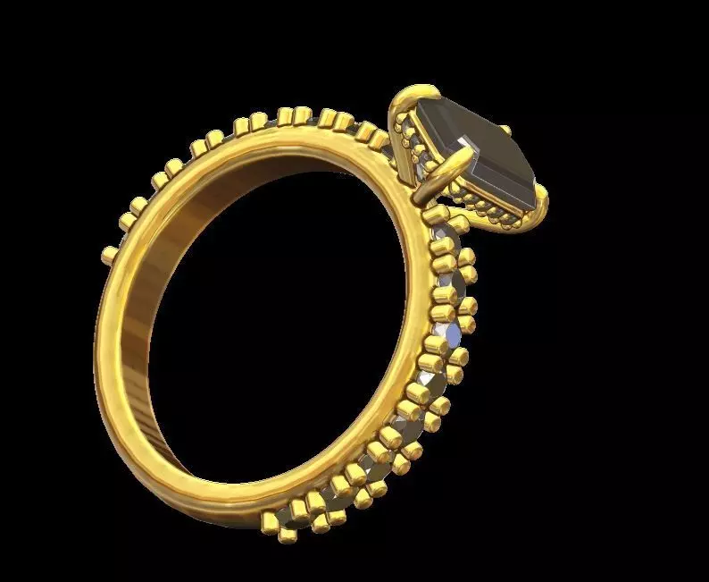 Emerald Cut Hidden Halo Ring 3D print model