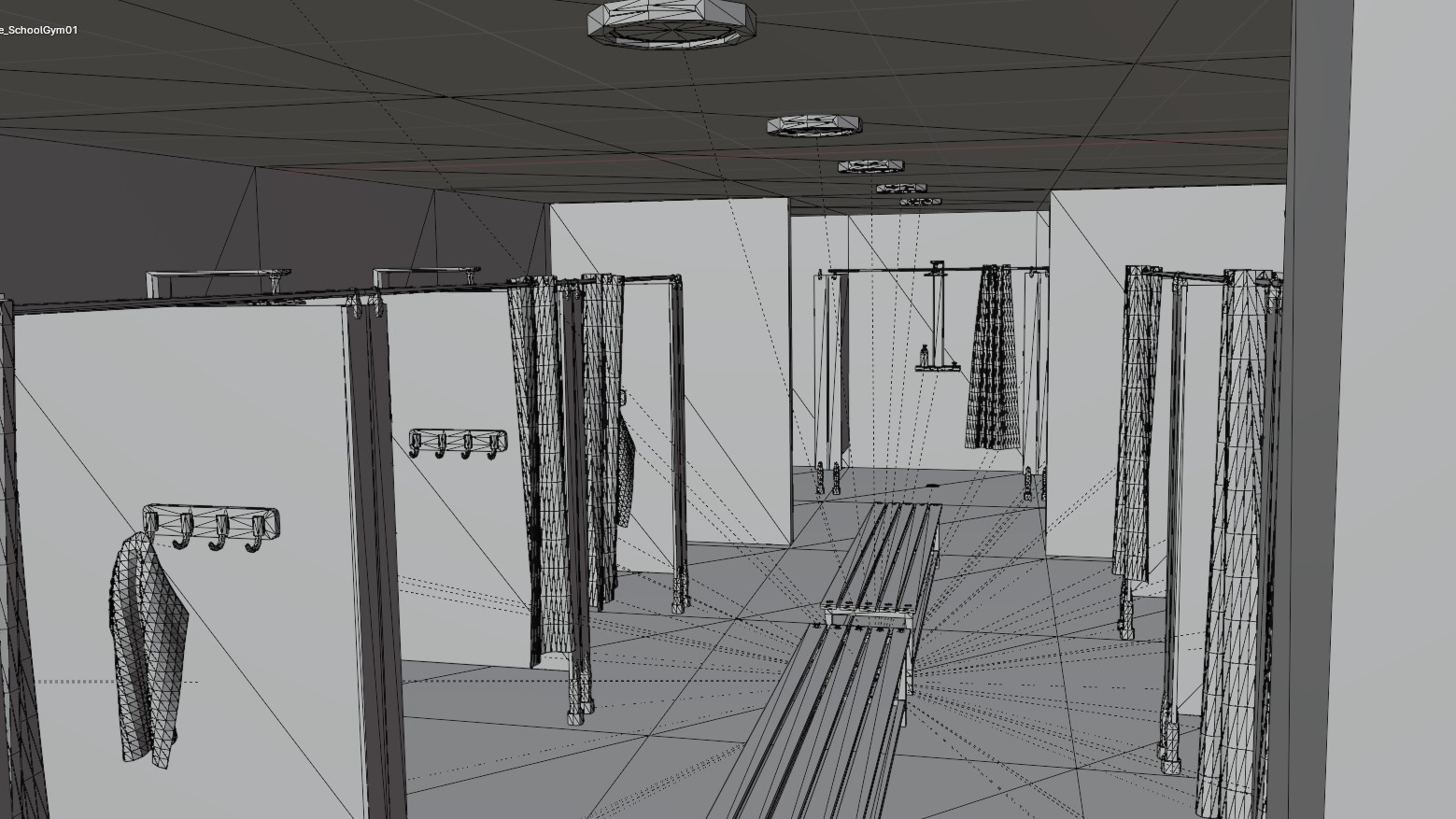 School Gym and Showers Lockers Combo Low-poly 3D model_17