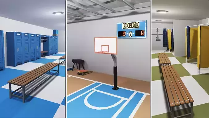 School Gym and Showers Lockers Combo Low-poly 3D model