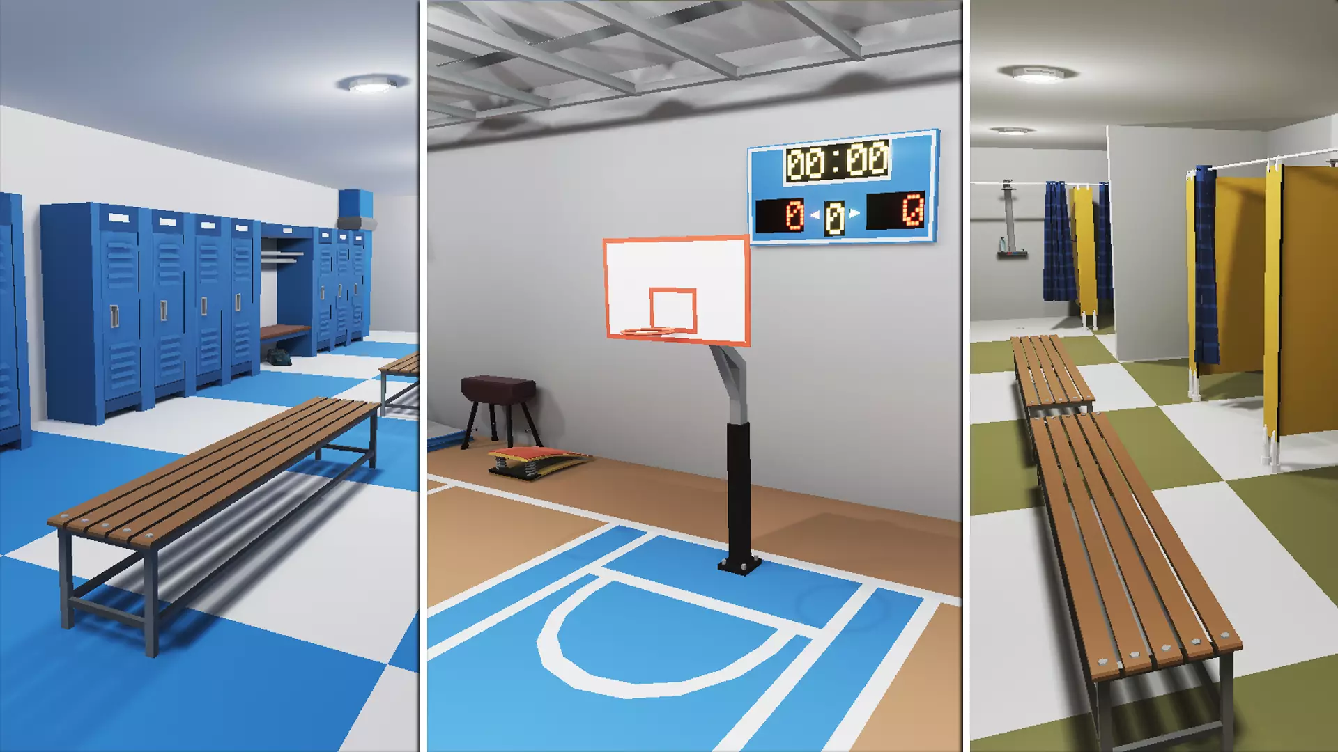 School Gym and Showers Lockers Combo Low-poly 3D model_0