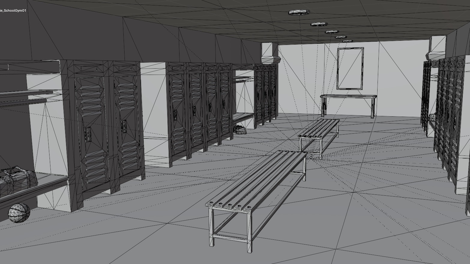 School Gym and Showers Lockers Combo Low-poly 3D model_18