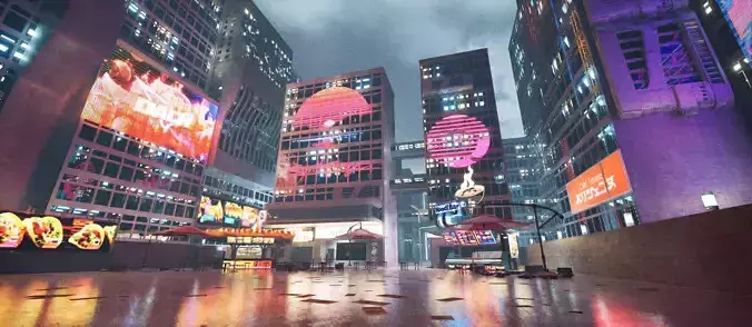 Cyberpunk Food Stall Street