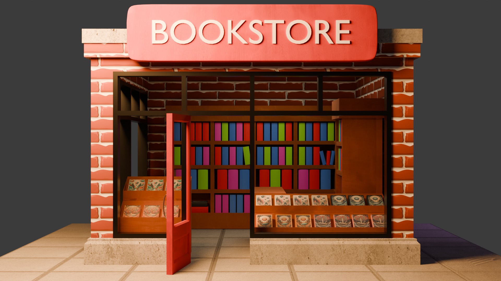 Book Store Low-poly 3D model_1