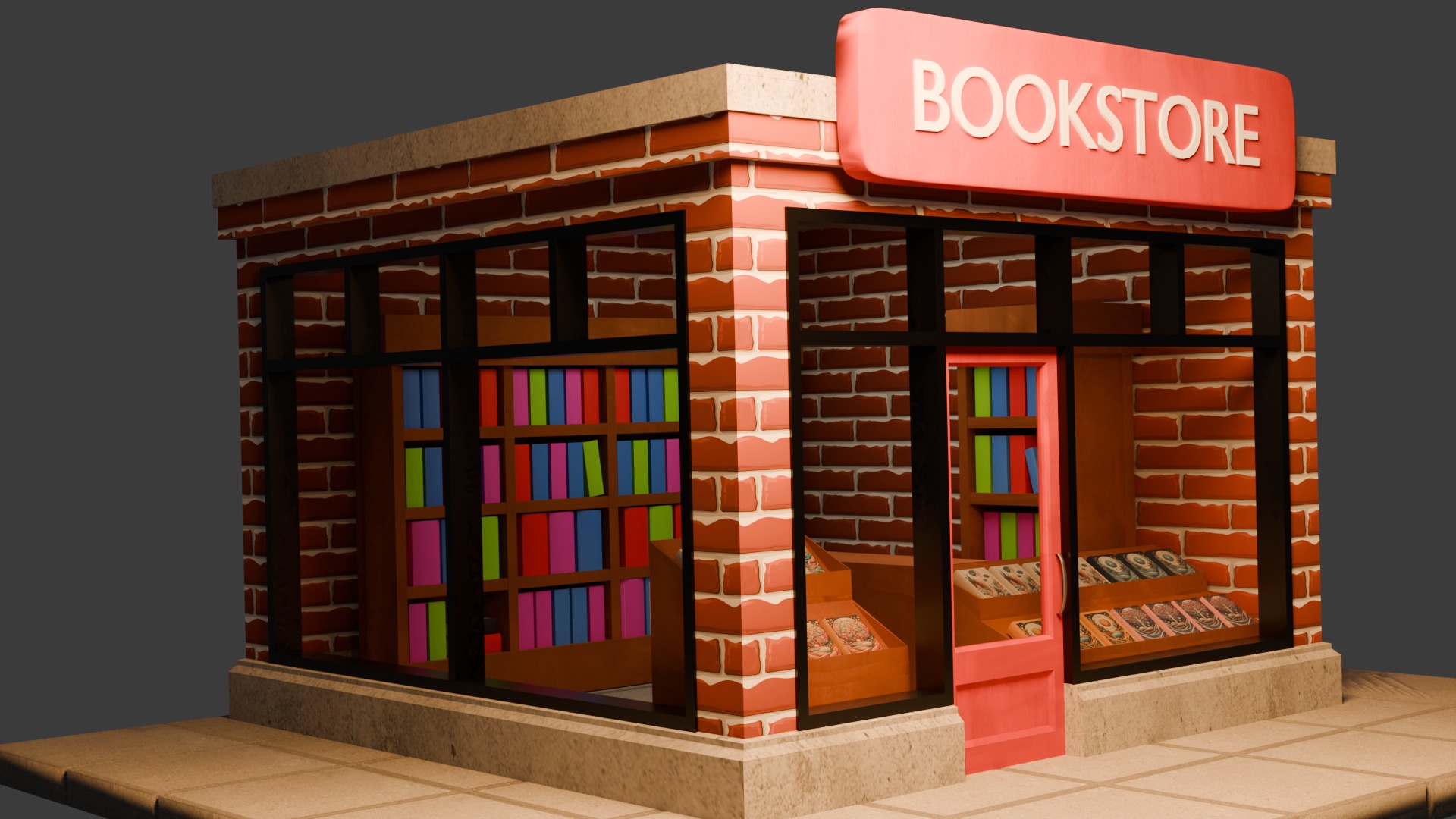 Book Store Low-poly 3D model_12