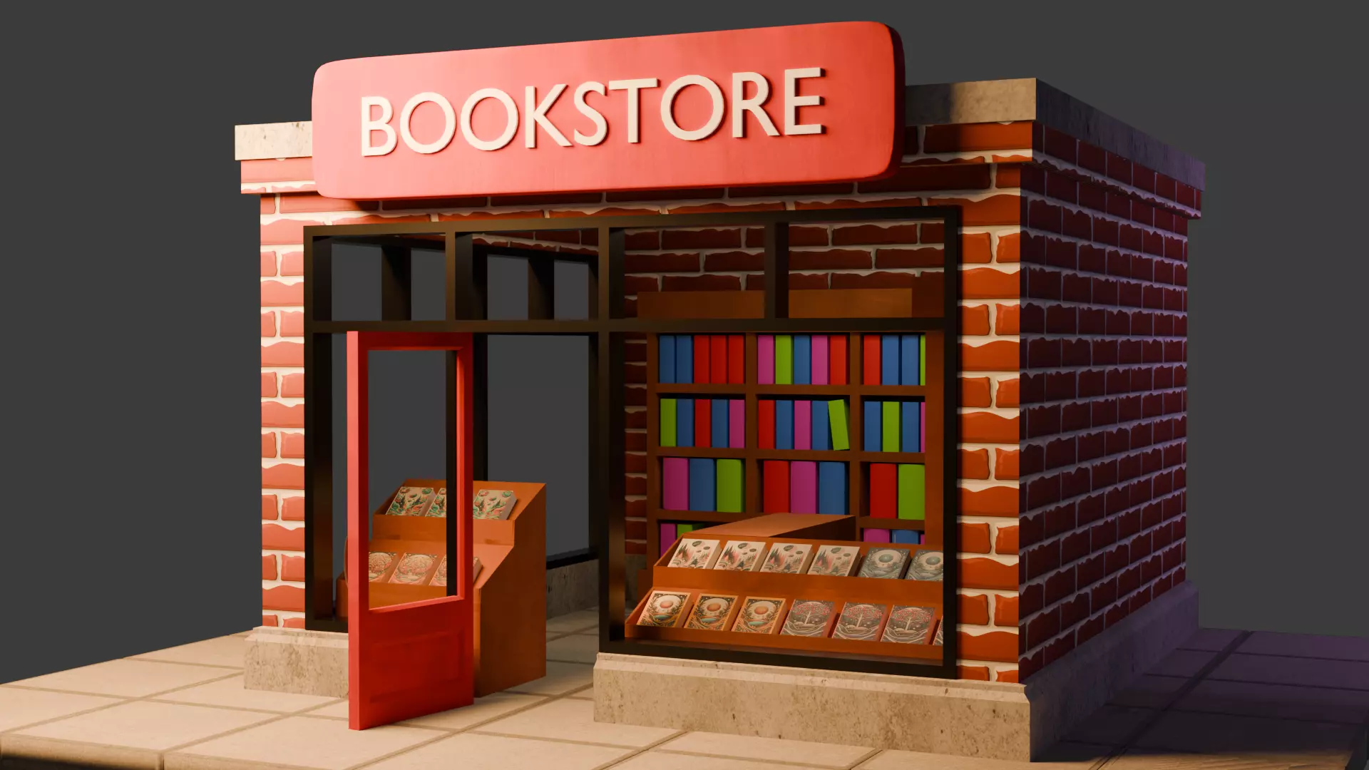 Book Store Low-poly 3D model_0