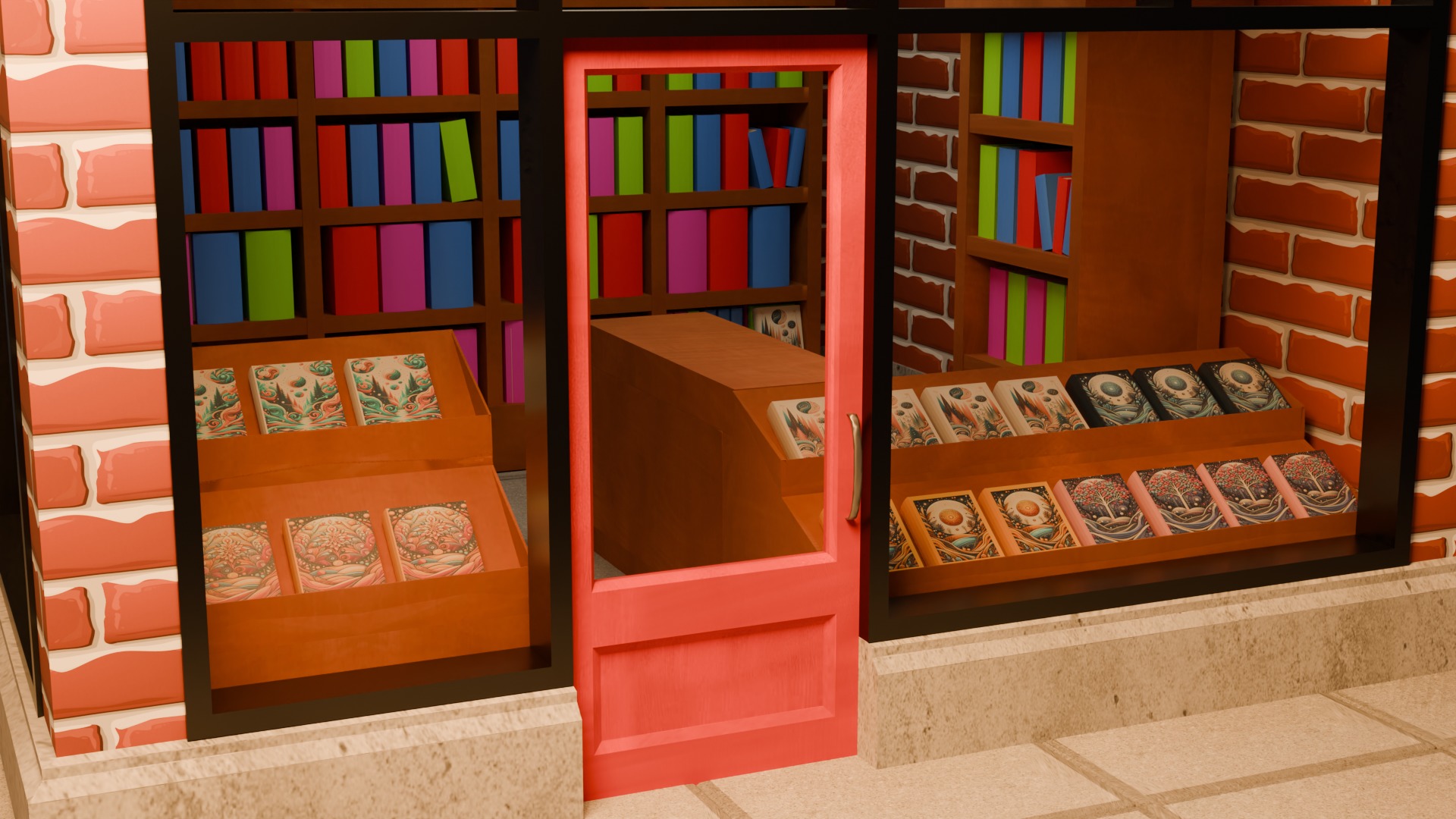 Book Store Low-poly 3D model_4