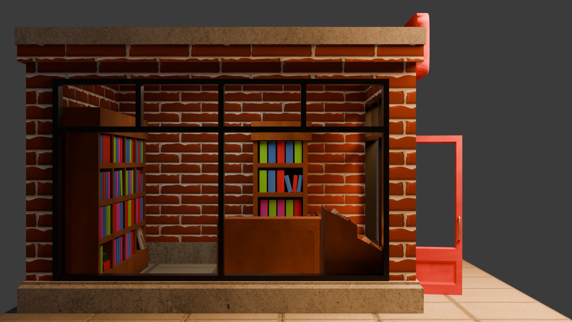 Book Store Low-poly 3D model_2