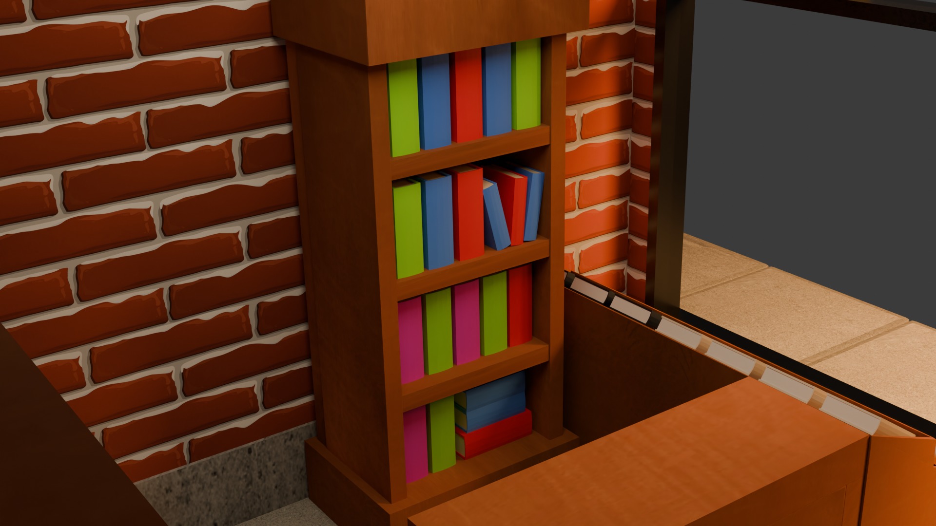 Book Store Low-poly 3D model_8