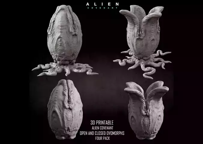 3D PRINTABLE ALIEN COVENANT OPEN AND CLOSED EGGS FOUR PACK 3D print model