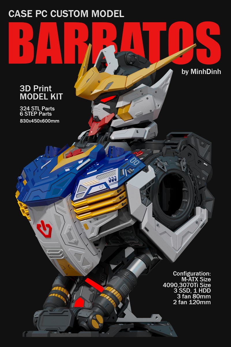 Case PC Gunpla Gundam Custom Model Barbatos Gundam 3D print model_1