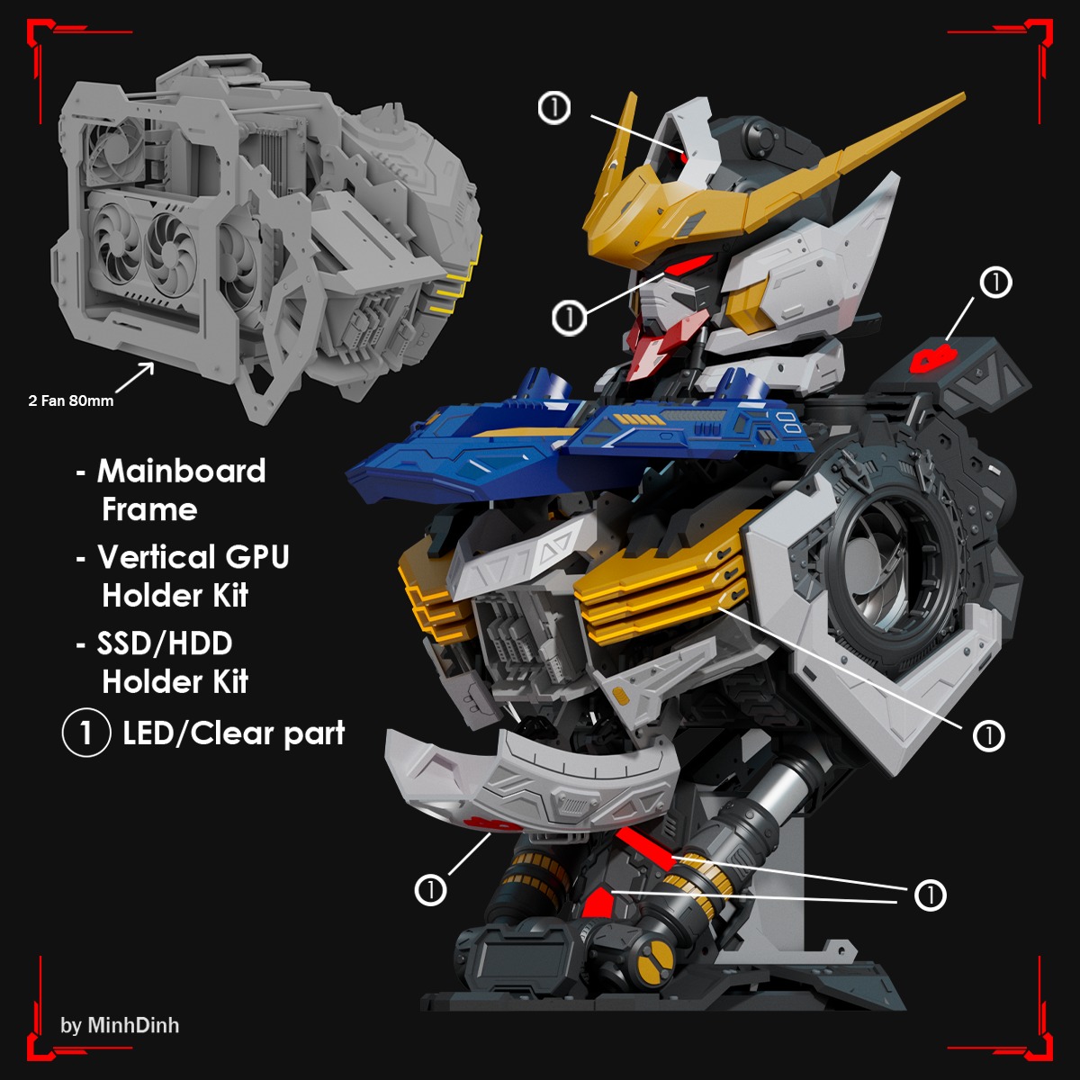 Case PC Gunpla Gundam Custom Model Barbatos Gundam 3D print model_5