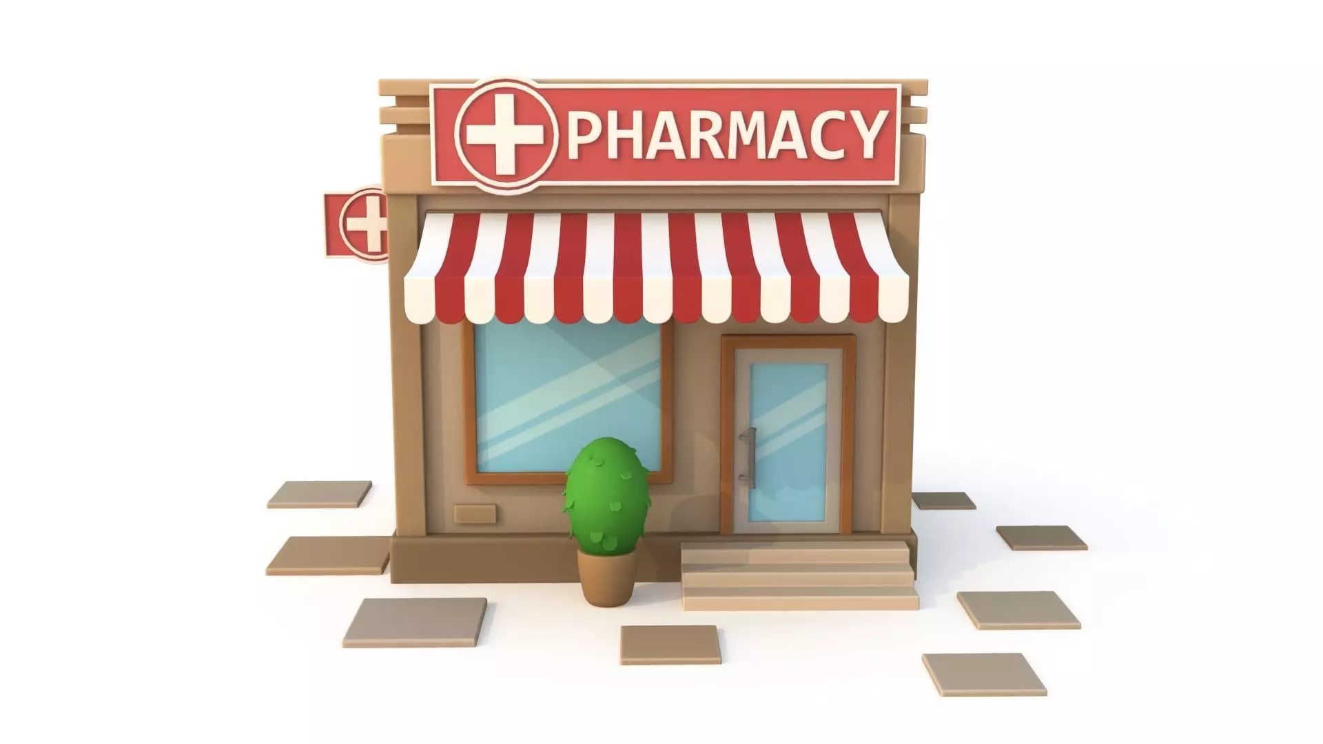 Cartoon pharmacy Low-poly 3D model_0