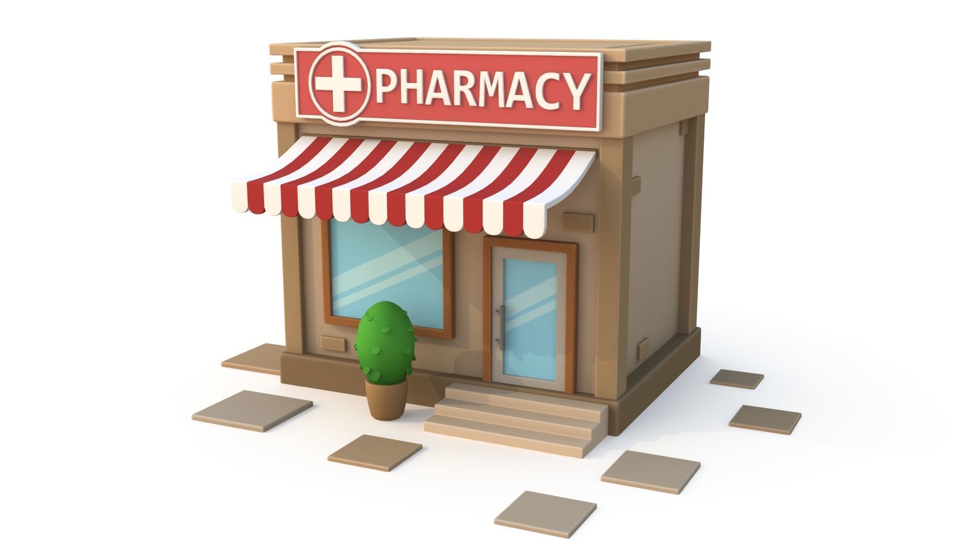 Cartoon pharmacy Low-poly 3D model_1