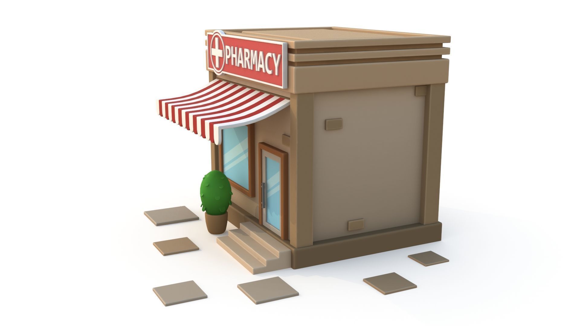 Cartoon pharmacy Low-poly 3D model_2