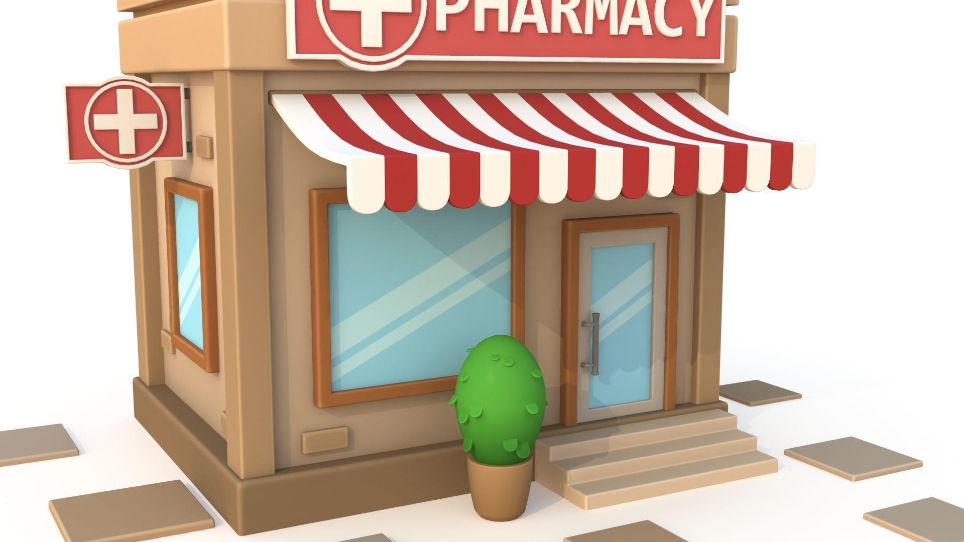Cartoon pharmacy Low-poly 3D model_9