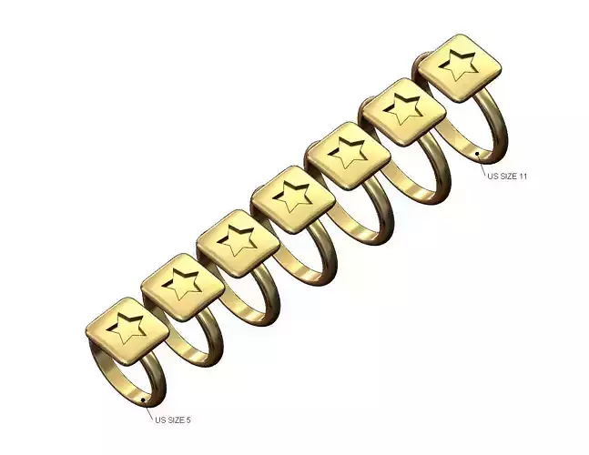Star enamel engraving Square cushion top ring US sizes 5to11 3D print model
