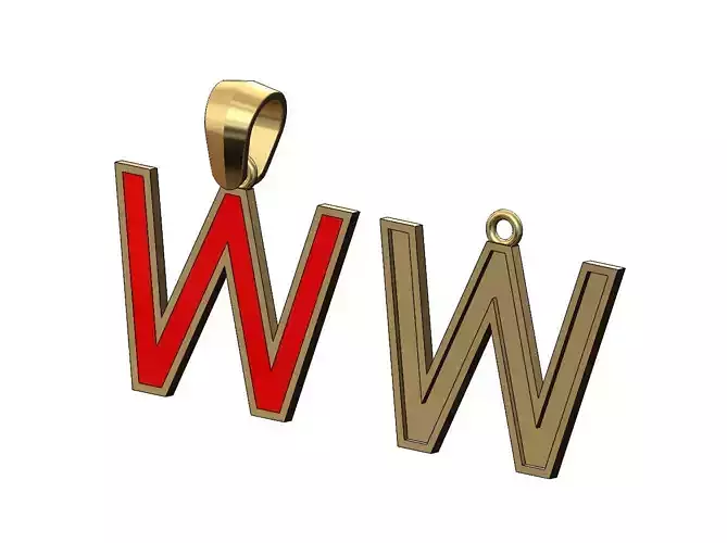 W letter initial enamel stepped pendant charm bail