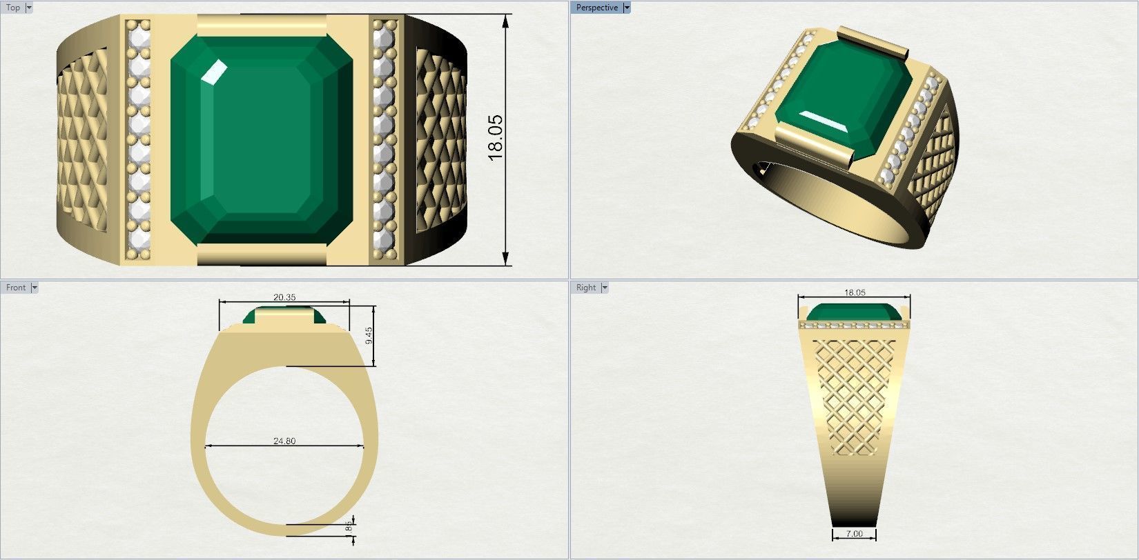 Man Signet Ring With Emerald 3D print model_6