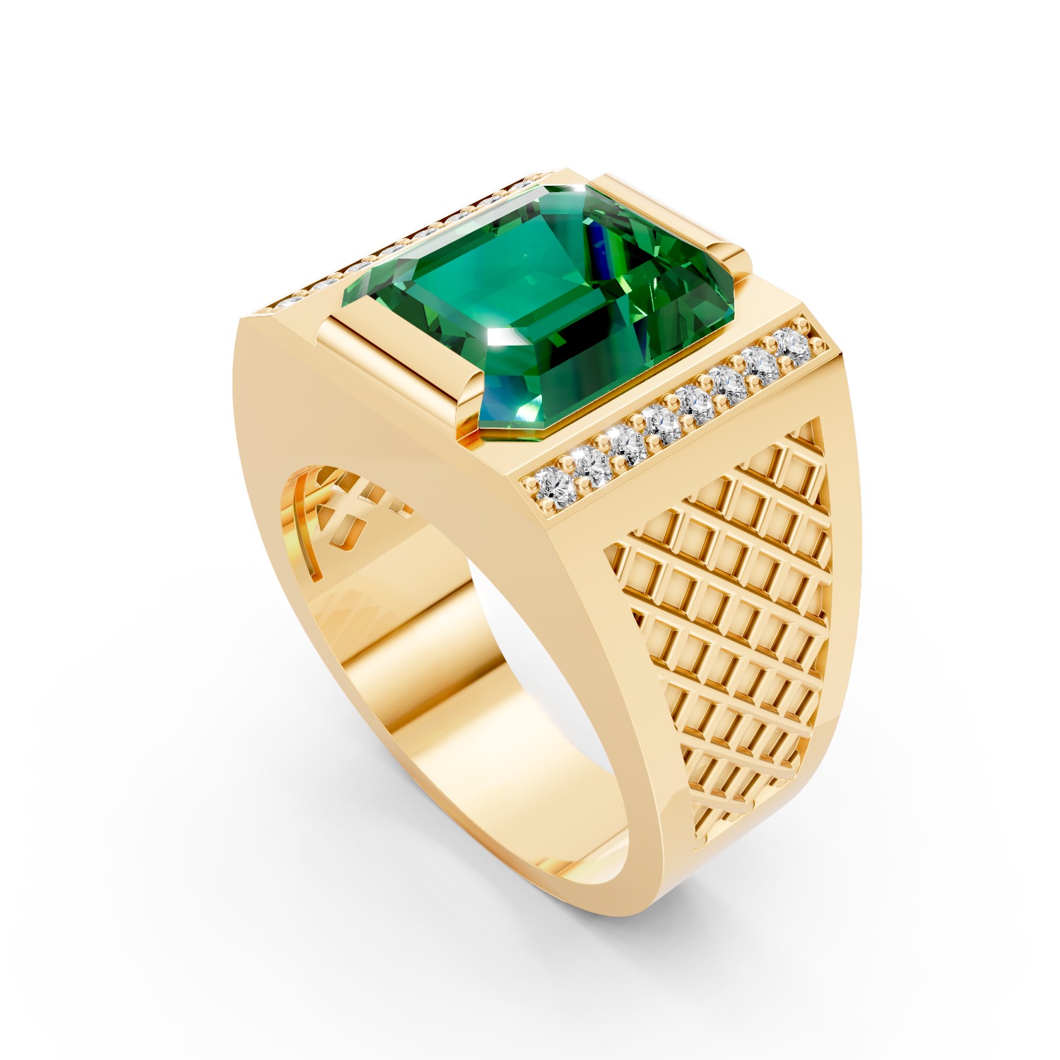 Man Signet Ring With Emerald 3D print model_2