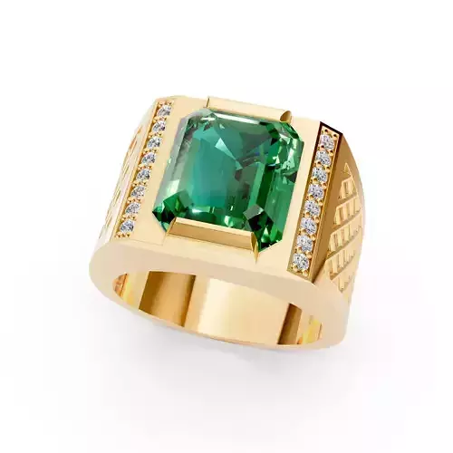 Man Signet Ring With Emerald