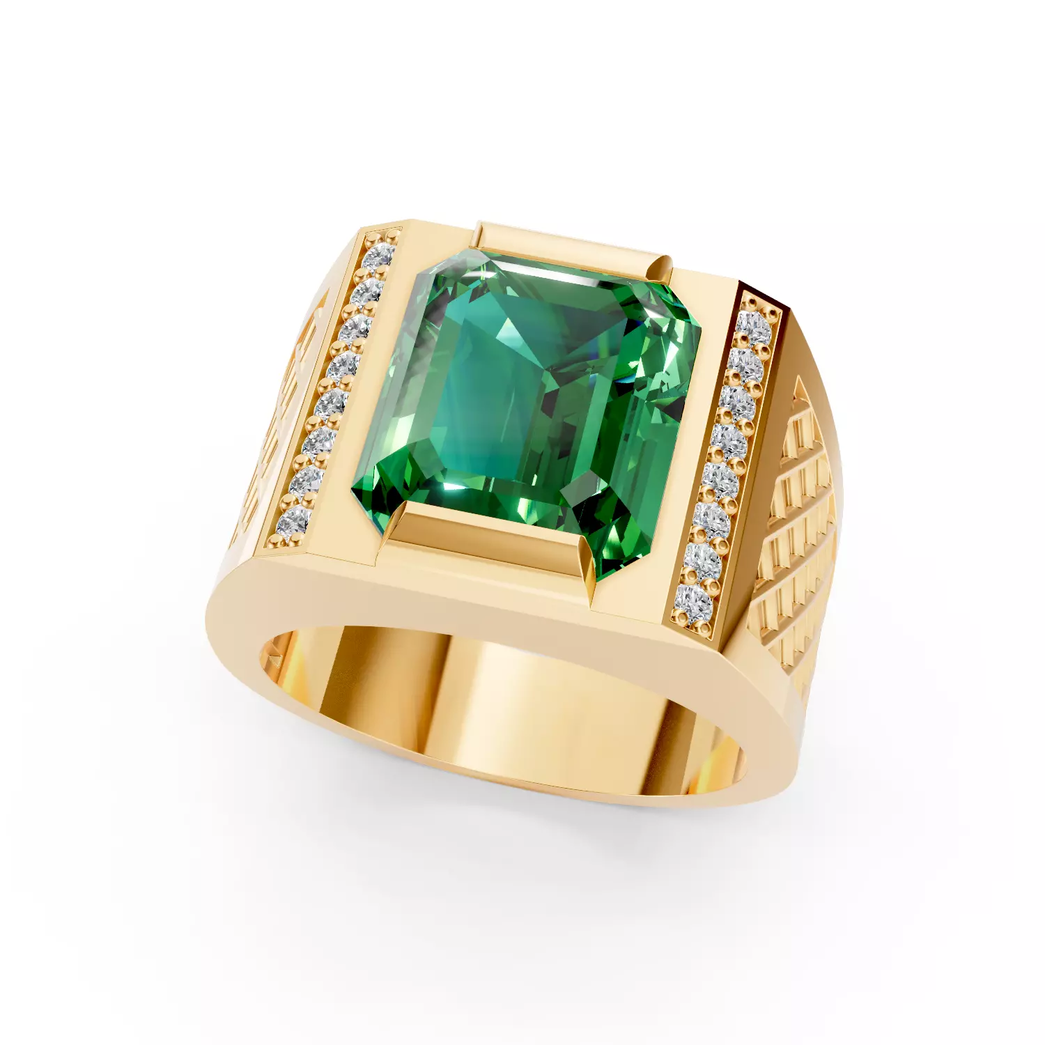 Man Signet Ring With Emerald 3D print model_0