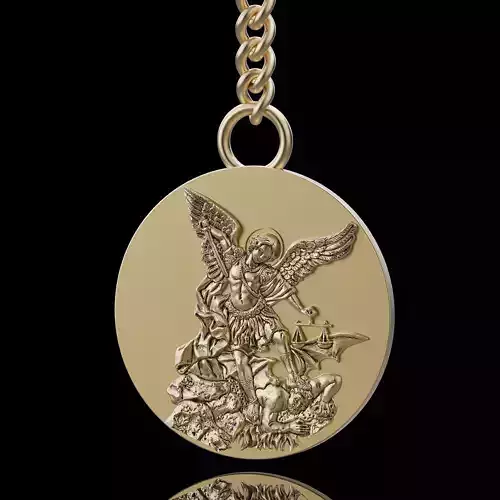 Saint Michele key holder  gold printable jewelry 3D model