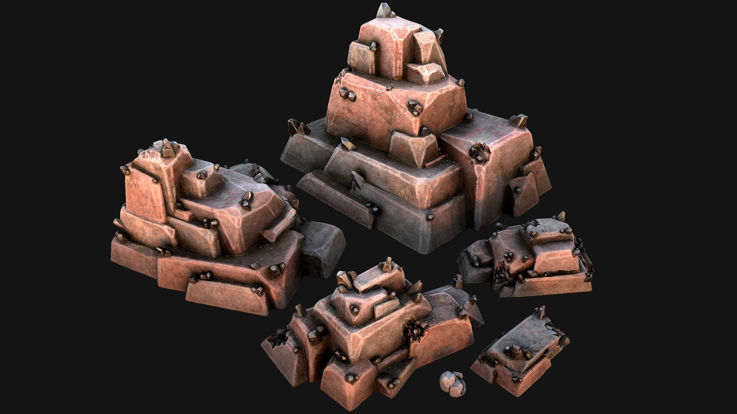 Deposits of Tin Ore Stones and Rocks Low-poly 3D model_7