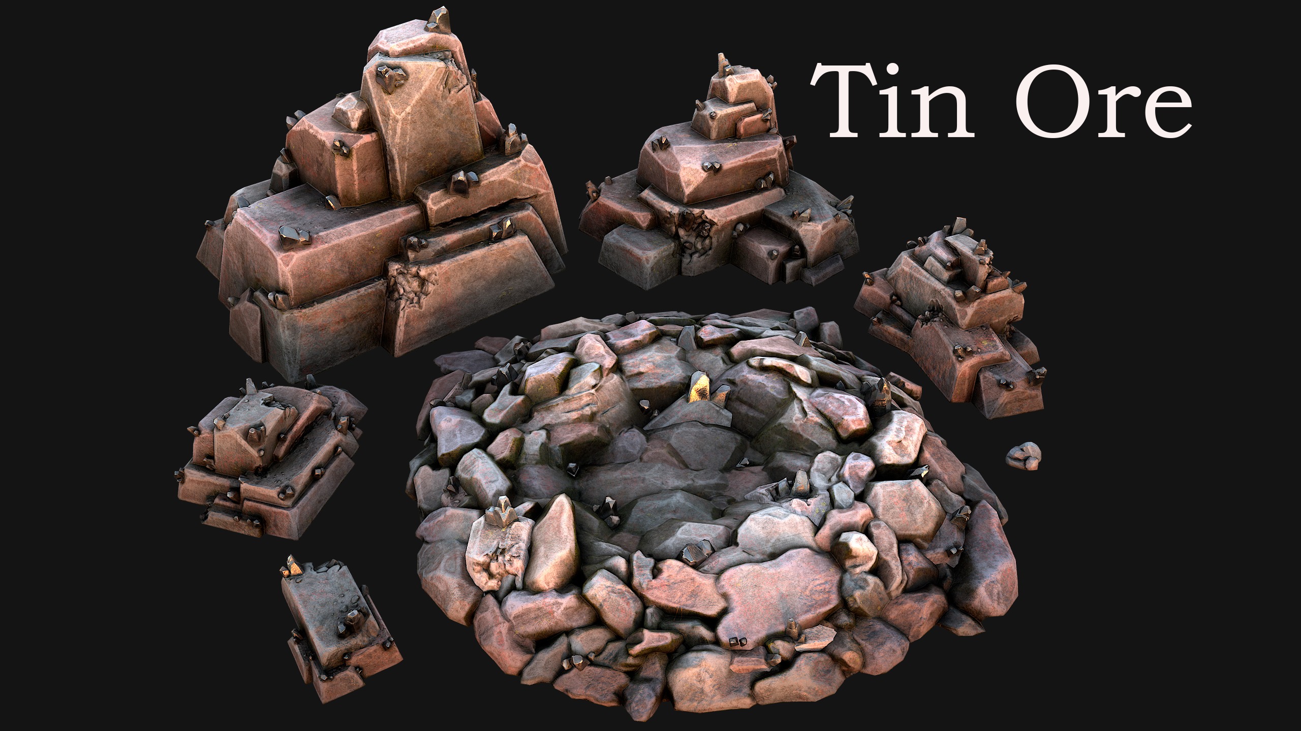 Deposits of Tin Ore Stones and Rocks Low-poly 3D model_6